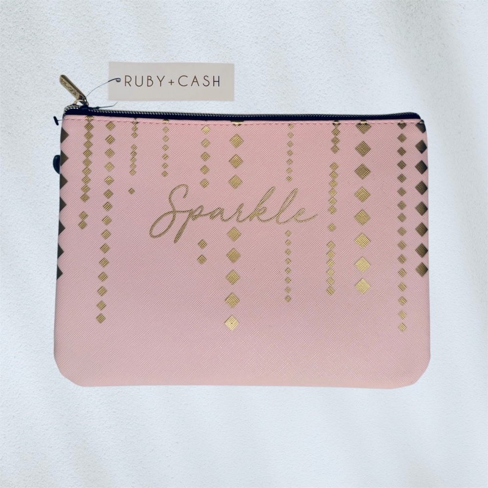 Ruby+Cash Light Pink Sparkle Zip Top Cosmetic Pouch / Makeup Bag